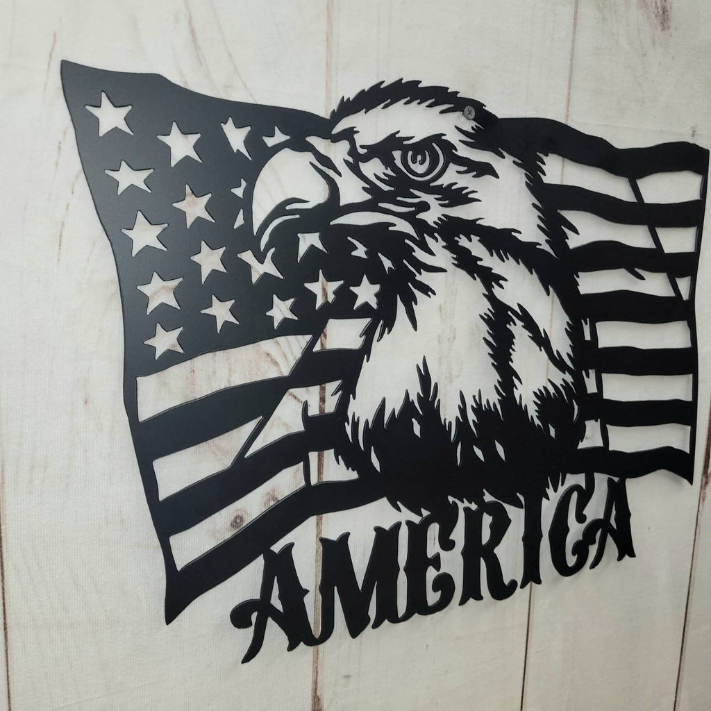 American Eagle Flag Patriotic Metal Sign Aluminum Sign — alternate angle