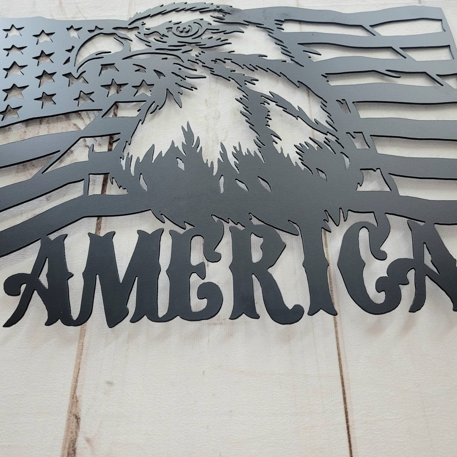 American Eagle Flag Patriotic Metal Sign Aluminum Sign — alternate angle