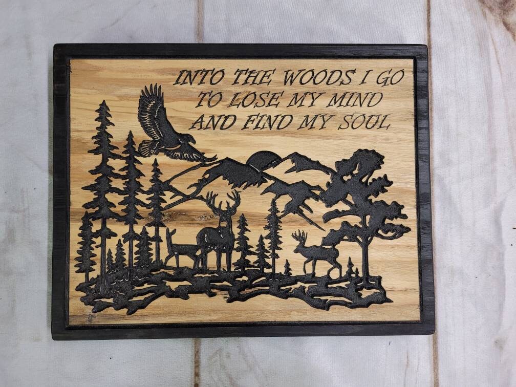 Nature Scene Wood Sign: Carved Deer Wood Sign — front view on white background