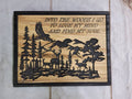 Nature Scene Wood Sign: Carved Deer Wood Sign — front view on white background