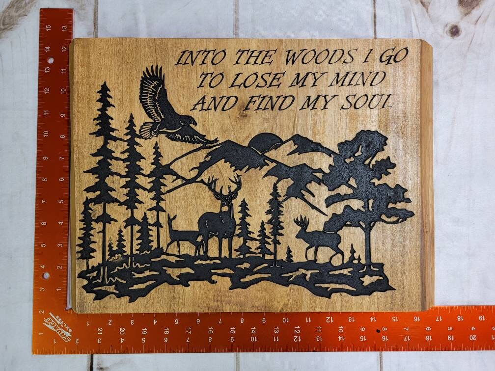Nature Scene Wood Sign: Carved Deer Wood Sign — detail view