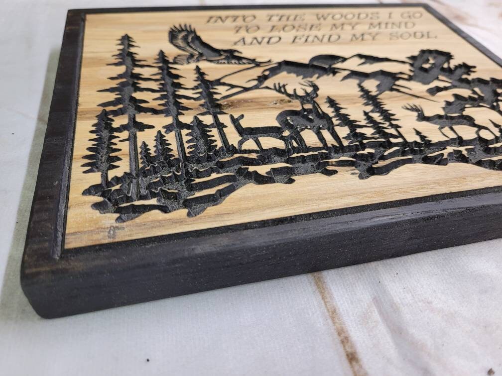 Nature Scene Wood Sign: Carved Deer Wood Sign — alternate angle