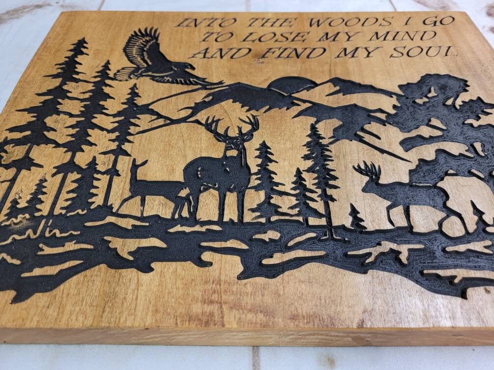 Nature Scene Wood Sign: Carved Deer Wood Sign — alternate angle