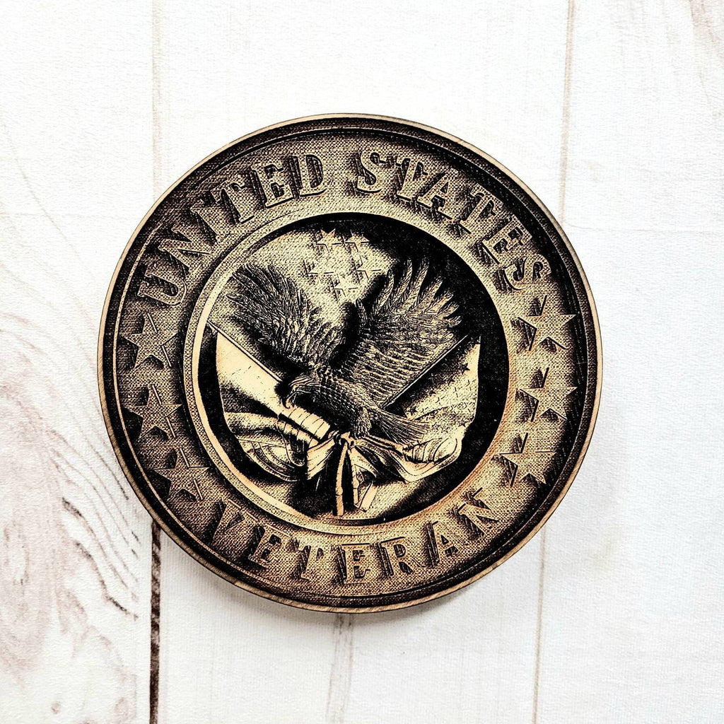 Laser Engraved US Veteran Wooden Wall Decor Wood Sign — front view on white background