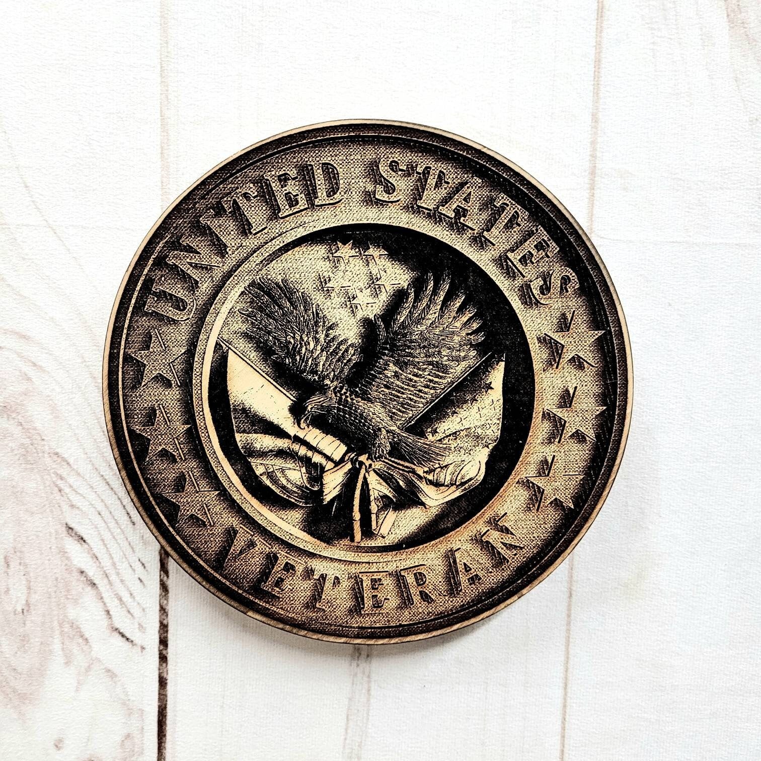 Laser Engraved US Veteran Wooden Wall Decor Wood Sign — front view on white background