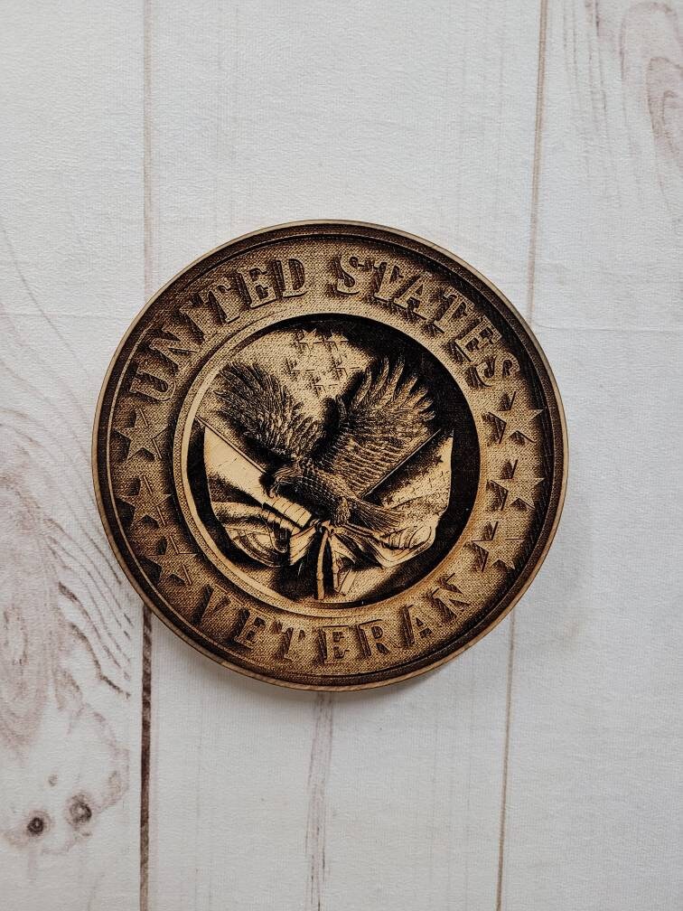 Laser Engraved US Veteran Wooden Wall Decor Wood Sign — shown on a rustic wall