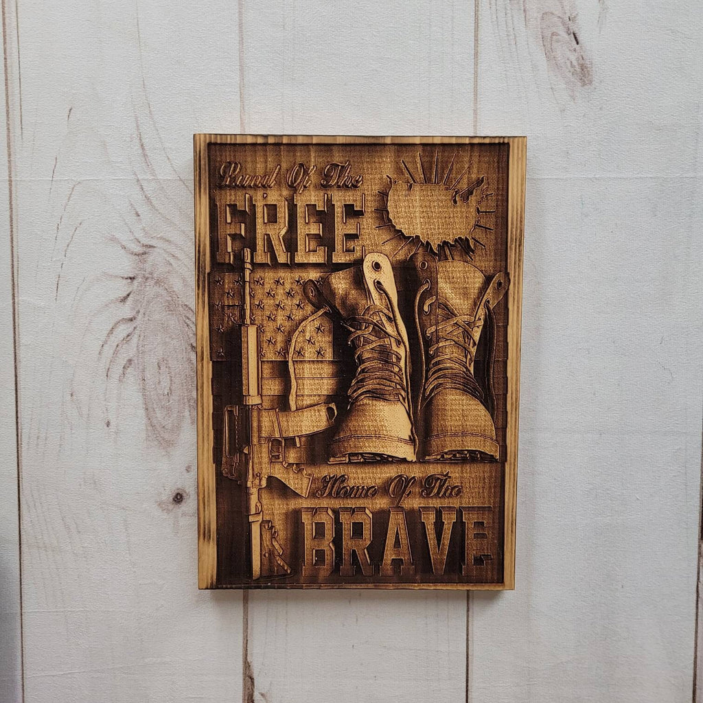 Laser Engraved Patriotic Wood Sign: Land of t Wood Sign — lifestyle setting