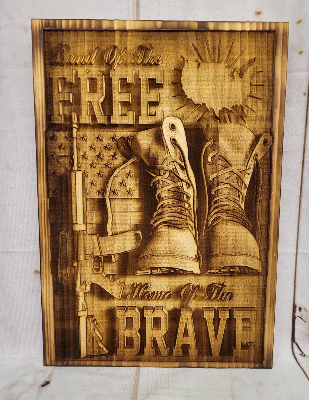 Laser Engraved Patriotic Wood Sign: Land of t Wood Sign — alternate angle