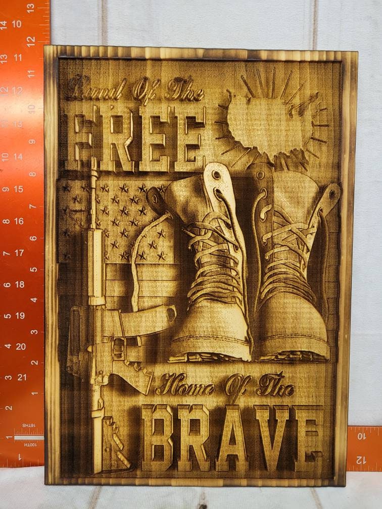 Laser Engraved Patriotic Wood Sign: Land of t Wood Sign — alternate angle