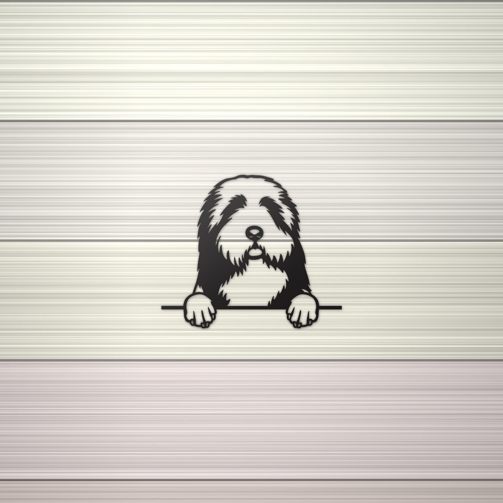 Bearded Collie Dog Lover Gift Metal Dog Sign — shown on a rustic wall