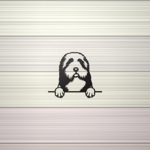Bearded Collie Dog Lover Gift Metal Dog Sign — shown on a rustic wall