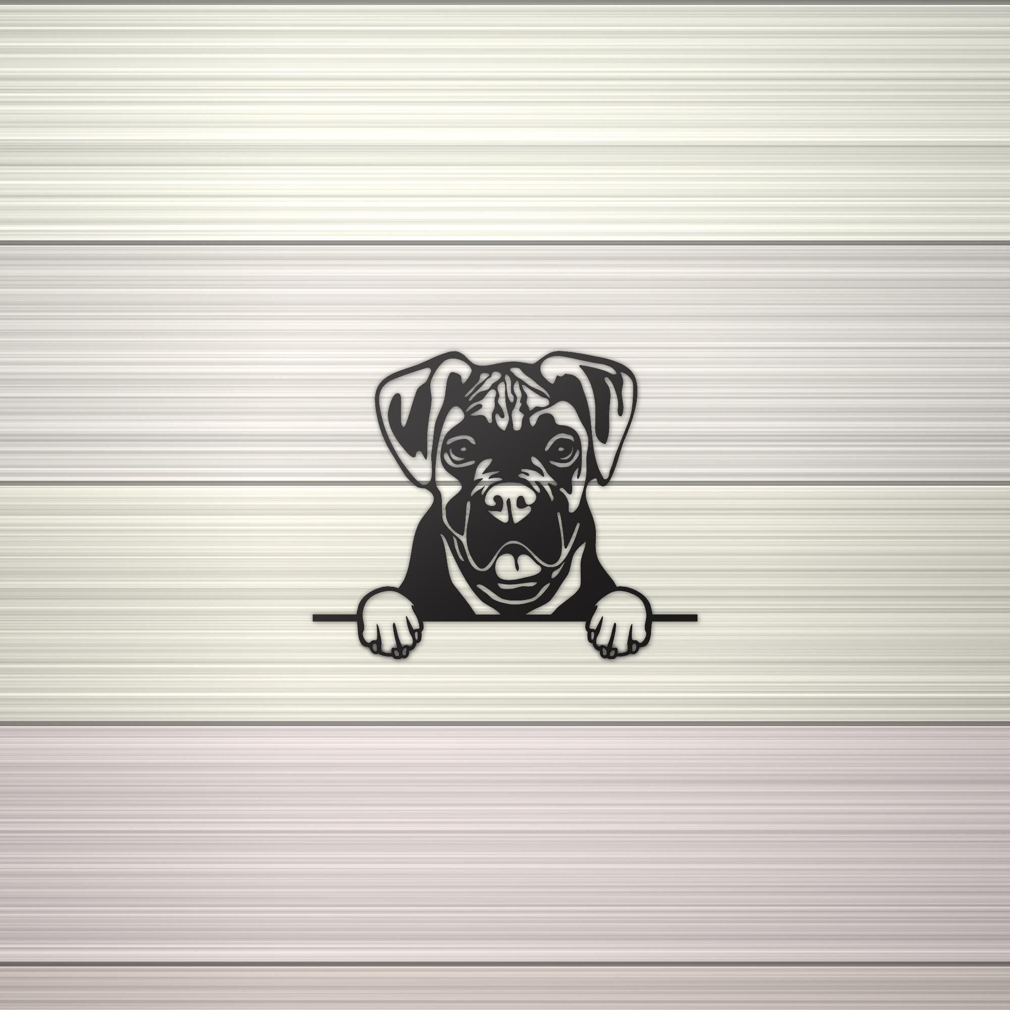Boxer Dog Lover Gift Metal Dog Sign — shown on a rustic wall