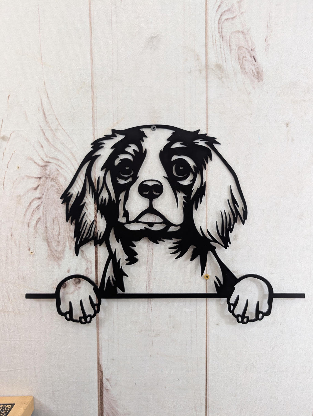 Cavalier King Charles Dog Metal Art Metal Dog Sign — front view on white background