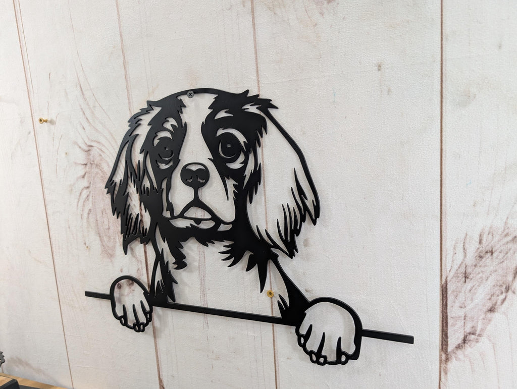 Cavalier King Charles Dog Metal Art Metal Dog Sign — lifestyle setting