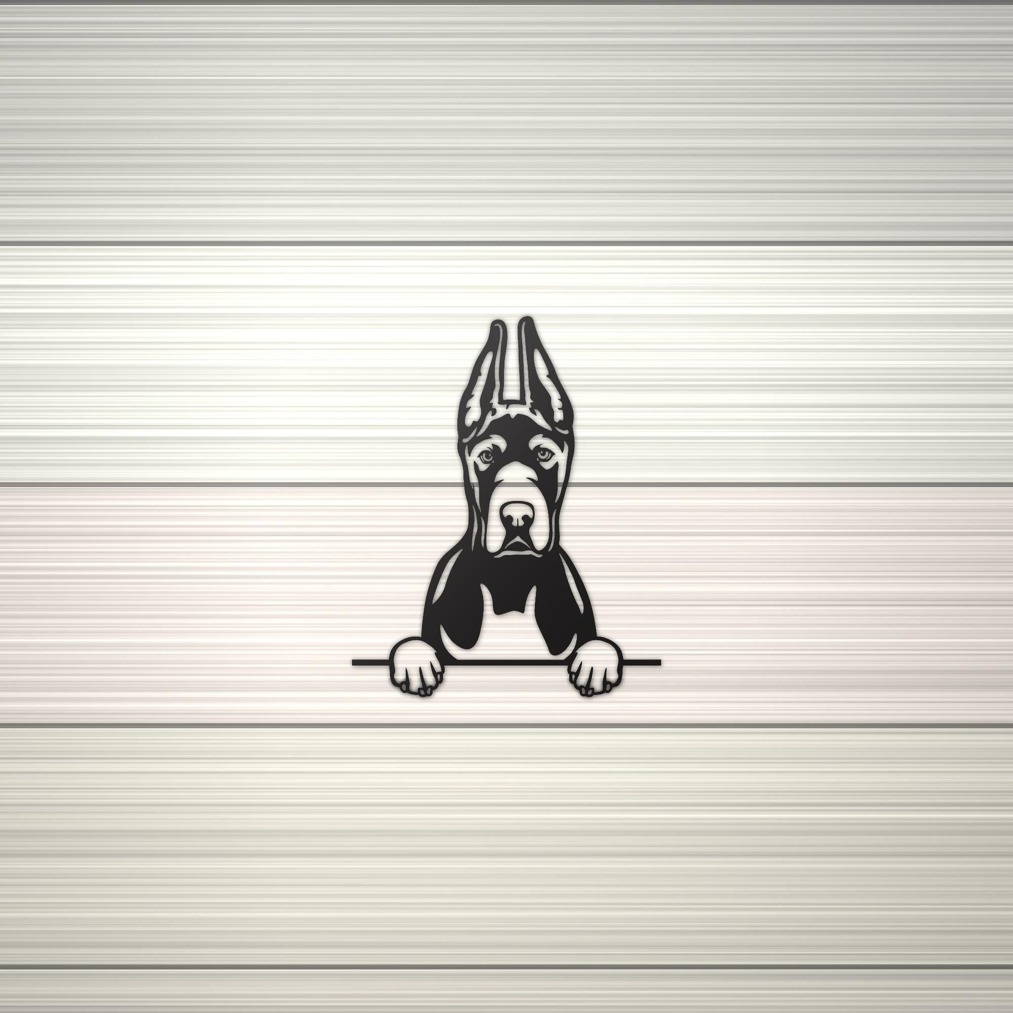 Great Dane Cropped Ears Dog Lover Gift Metal Dog Sign — shown on a rustic wall