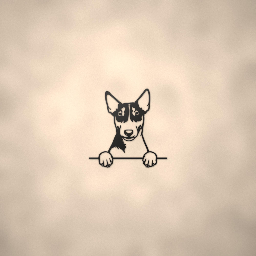 Miniature Bull Terrier Dog Lover Gift Metal Dog Sign — lifestyle setting