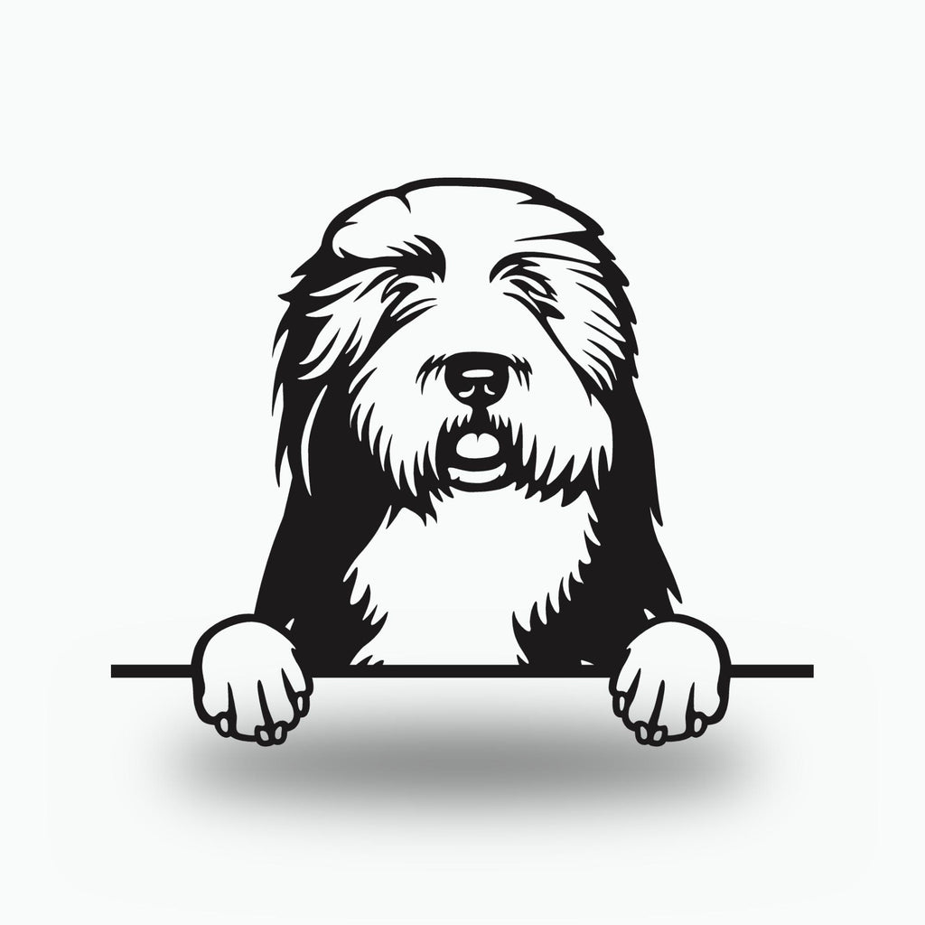Old English Sheepdog Dog Lover Gift Metal Dog Sign — front view on white background