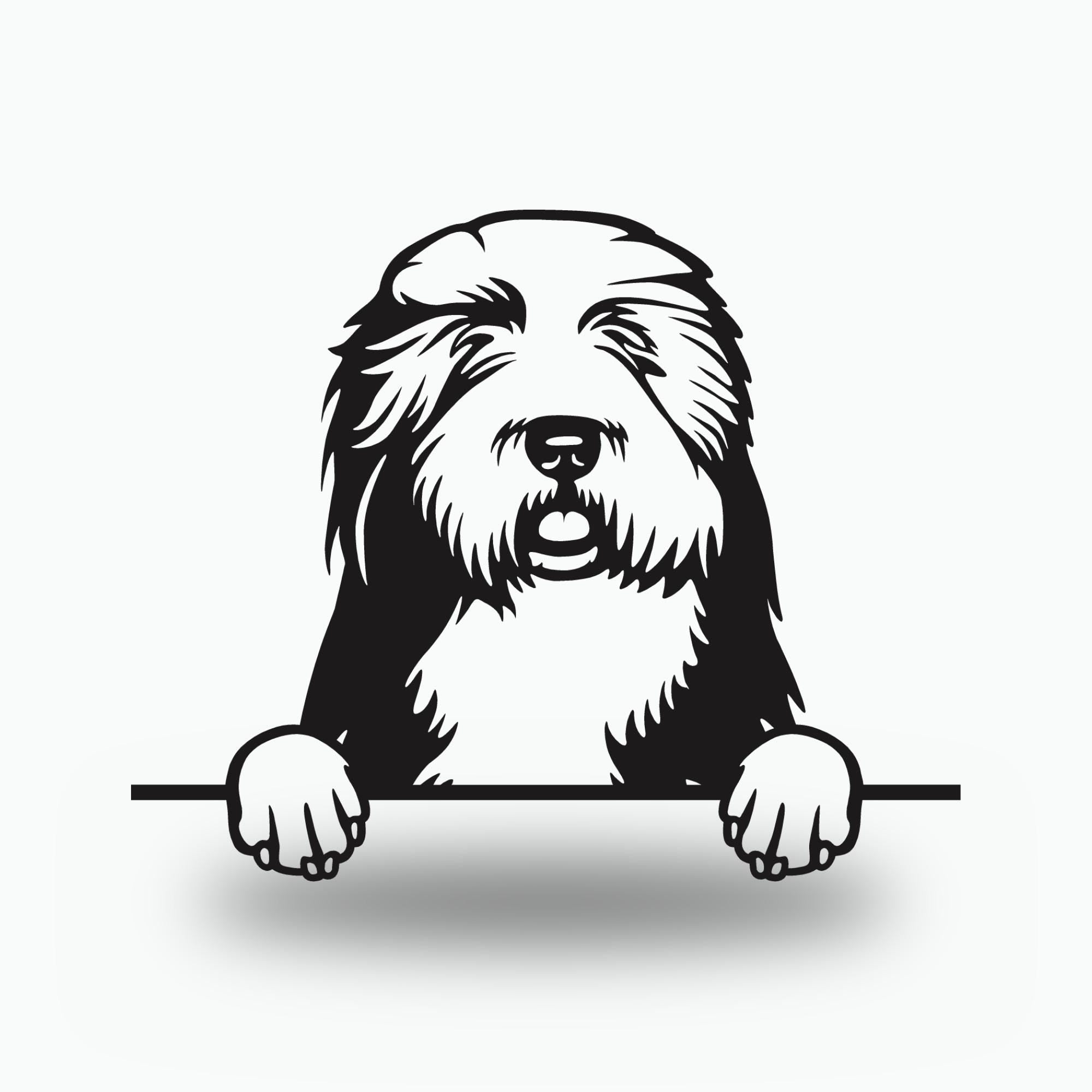 Old English Sheepdog Dog Lover Gift Metal Dog Sign — front view on white background