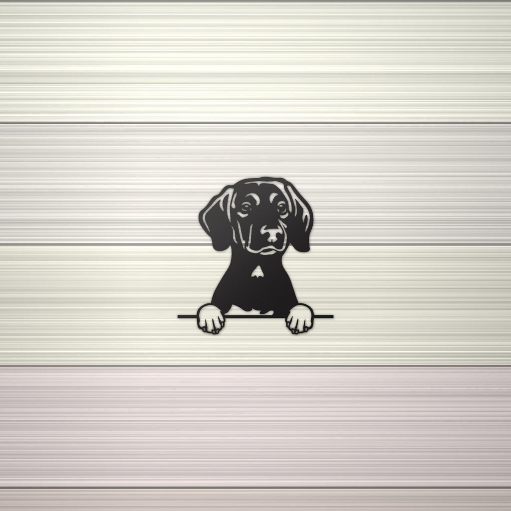 Plott Hound Dog Lover Gift Metal Dog Sign — shown on a rustic wall