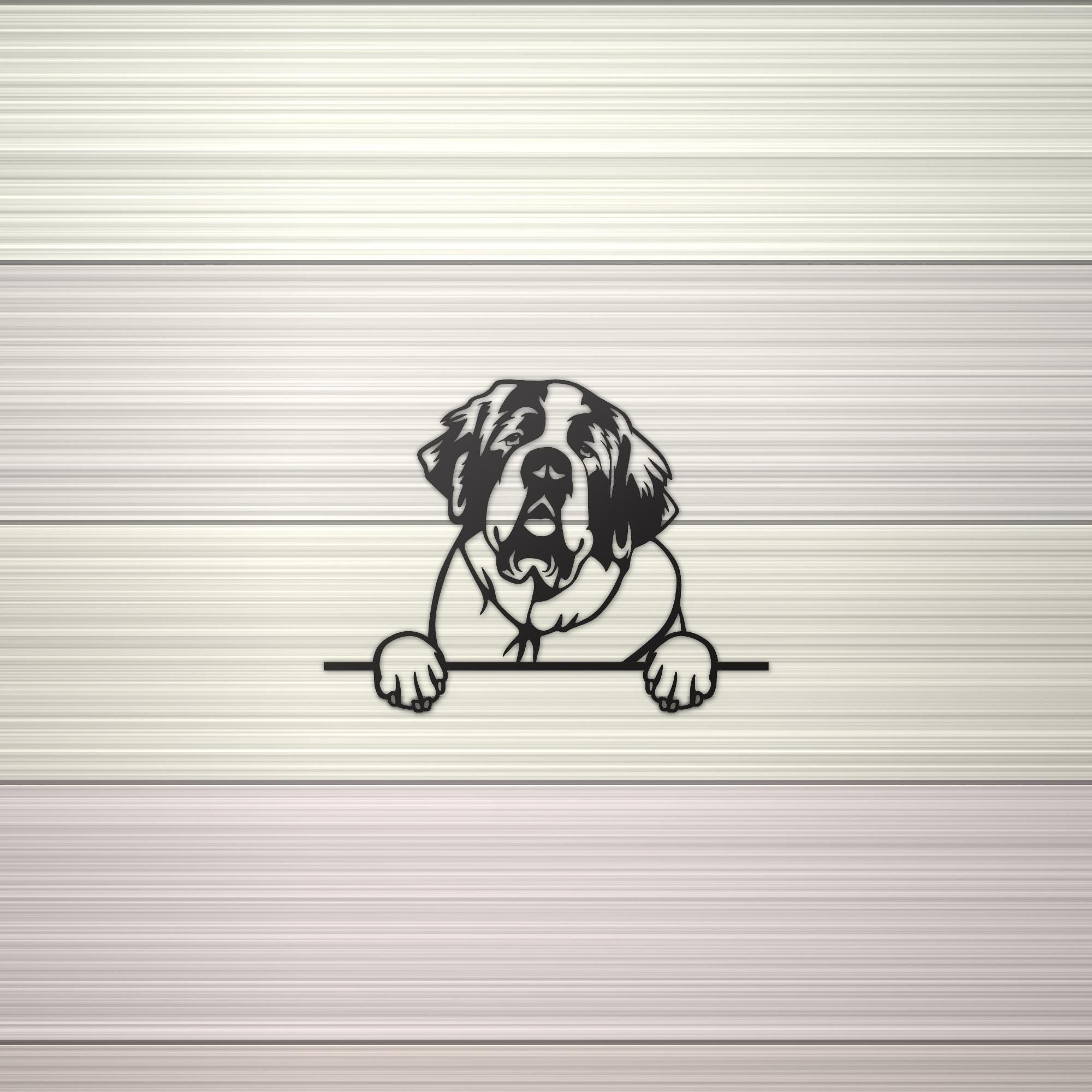 St. Bernard Dog Lover Gift Metal Dog Sign — shown on a rustic wall