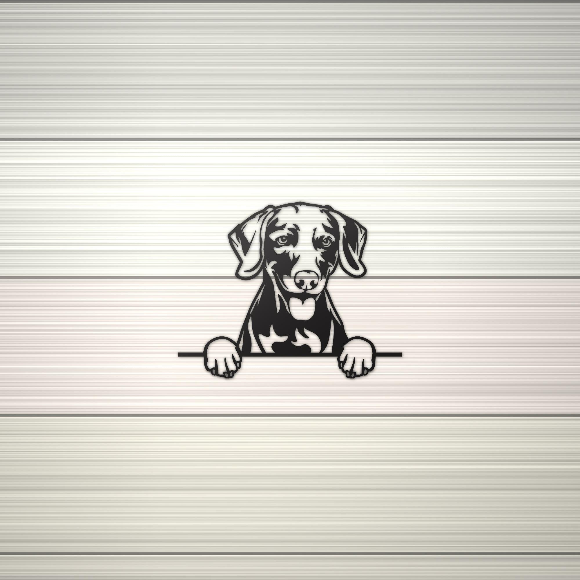 Weimaraner Dog Lover Gift Metal Dog Sign — shown on a rustic wall