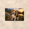 Beagle at the Lake aluminum metal sign 12" x 8" - front view on warm wall