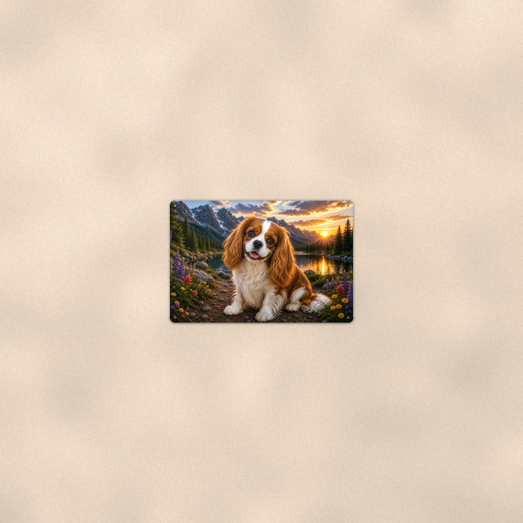 Cavalier King Charles Spaniel Lake aluminum metal sign 12" x 8" - room view on warm wall