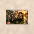 Kittens Fishing off the Dock aluminum metal sign 12" x 8" - front view on warm wall