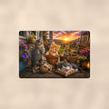 Porch Cats at the Cottage aluminum metal sign 12" x 8" - front view on warm wall