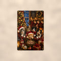 Christmas Kittens by the Tree aluminum metal sign 8" x 12" - front view on warm wall