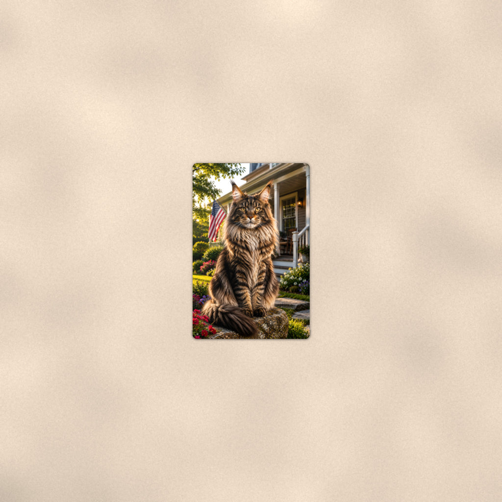 Maine Coon on the Flag Porch aluminum metal sign 8" x 12" - room view on warm wall