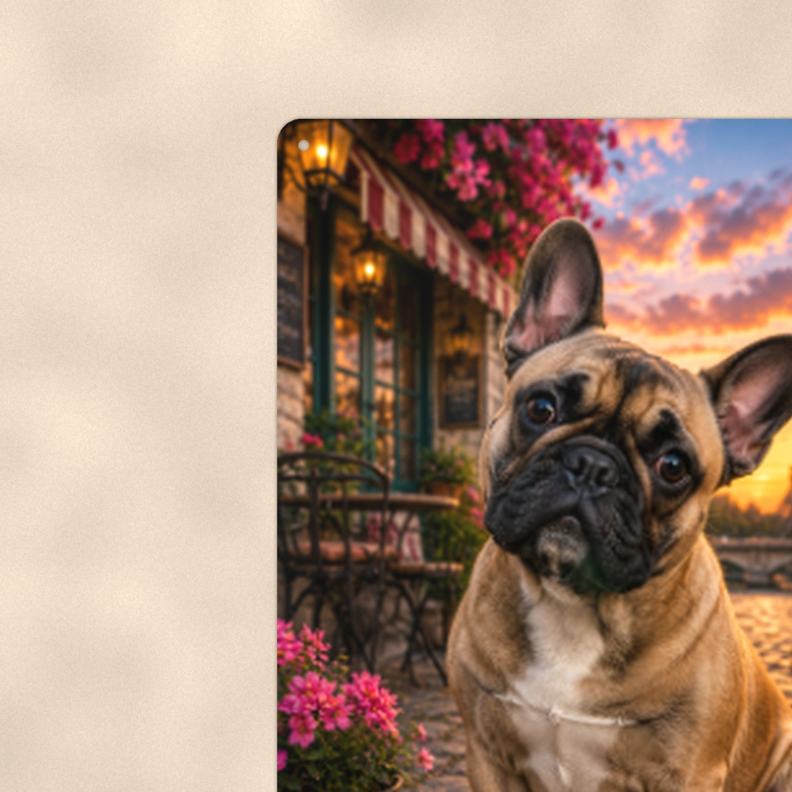 French Bulldog in Paris aluminum metal sign 8" x 12" - close-up view of the printed artwork