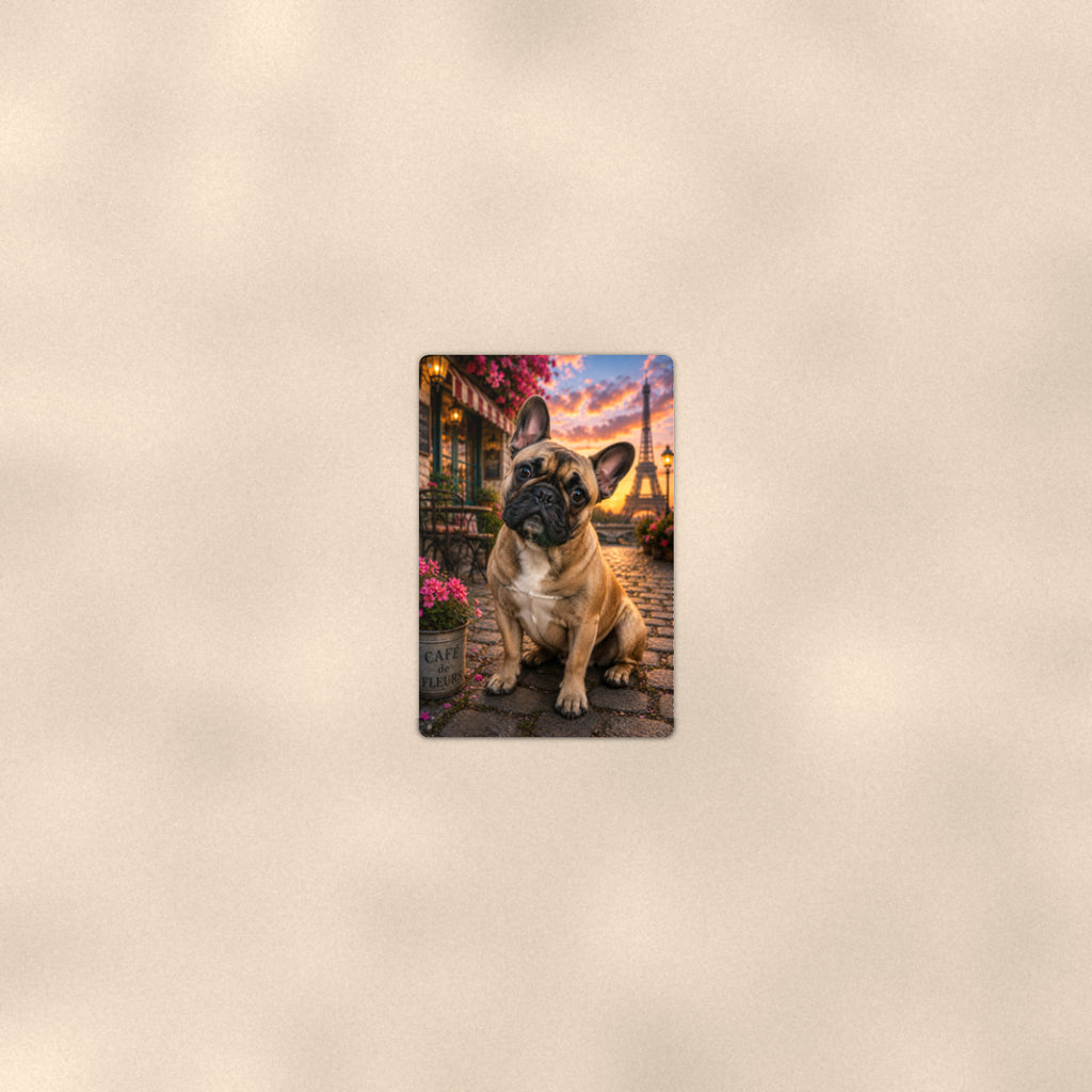 French Bulldog in Paris aluminum metal sign 8" x 12" - room view on warm wall
