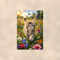 Tabby Kitten in the Wildflowers aluminum metal sign 8" x 12" - front view on warm wall