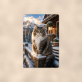 Winter Cabin Cat aluminum metal sign 8" x 12" - front view on warm wall