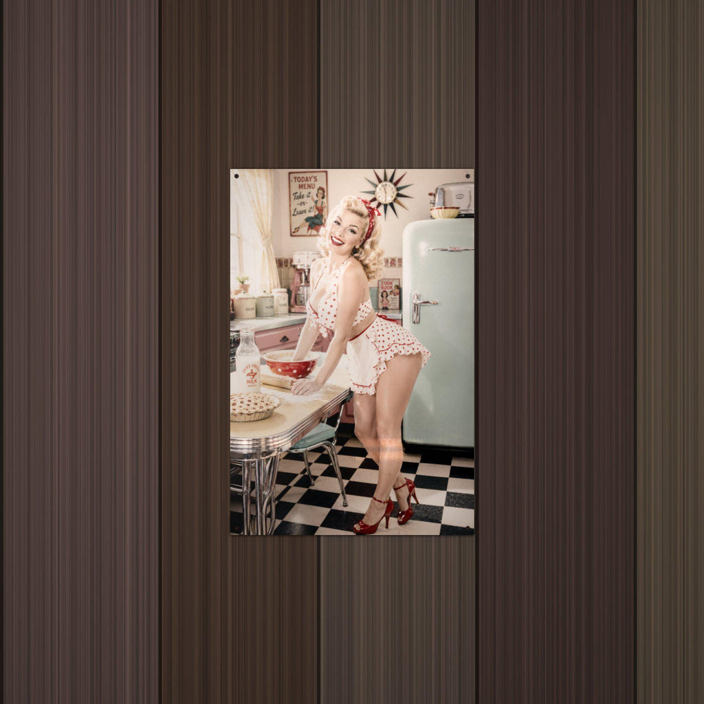 Retro Kitchen Baker Aluminum Sign — lifestyle setting