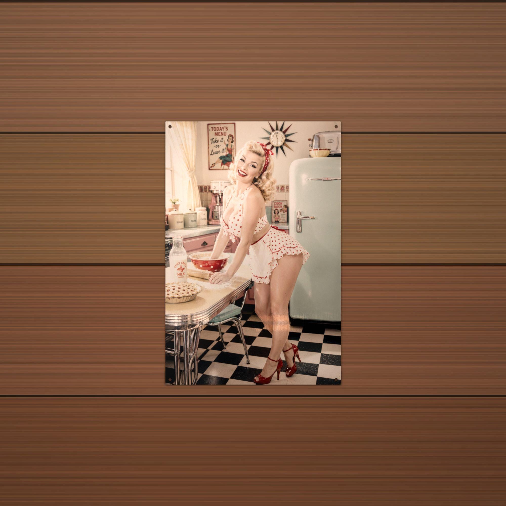 Retro Kitchen Baker Aluminum Sign — detail view