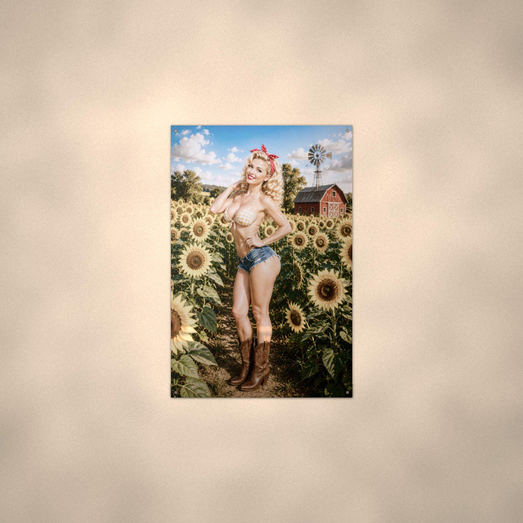 Sunflower Farm Girl Aluminum Sign — alternate angle