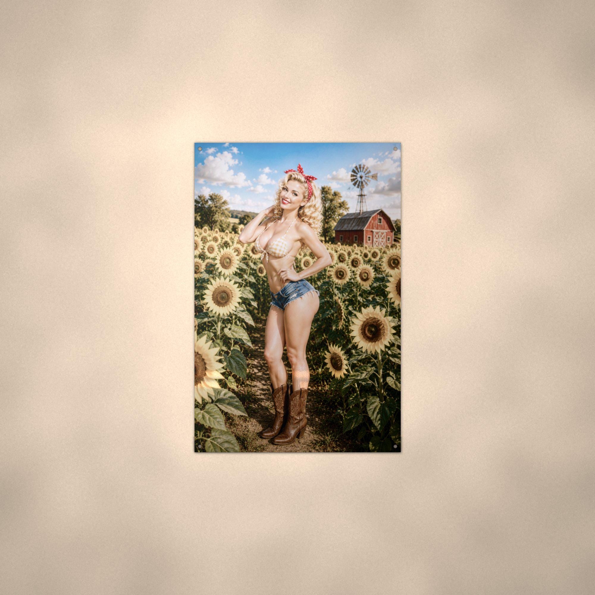 Sunflower Farm Girl Aluminum Sign — alternate angle