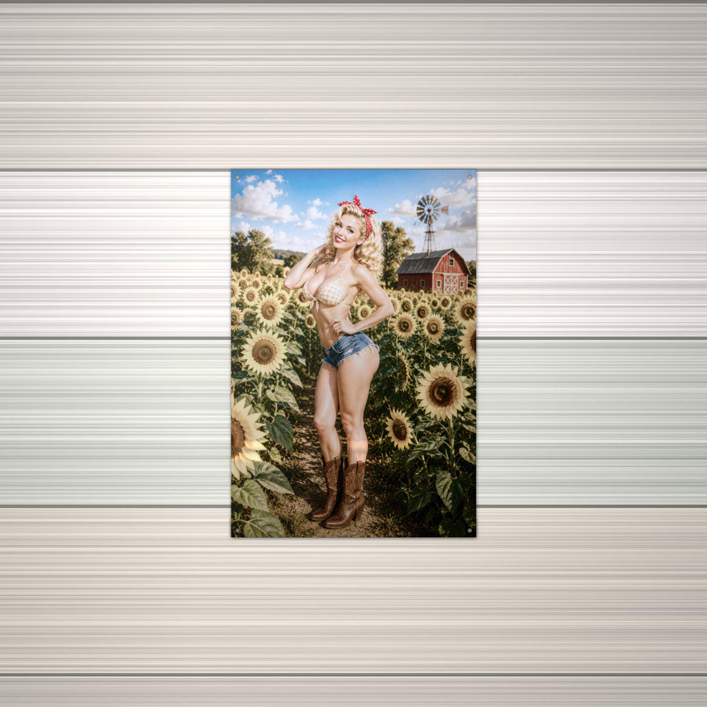 Sunflower Farm Girl Aluminum Sign — alternate angle