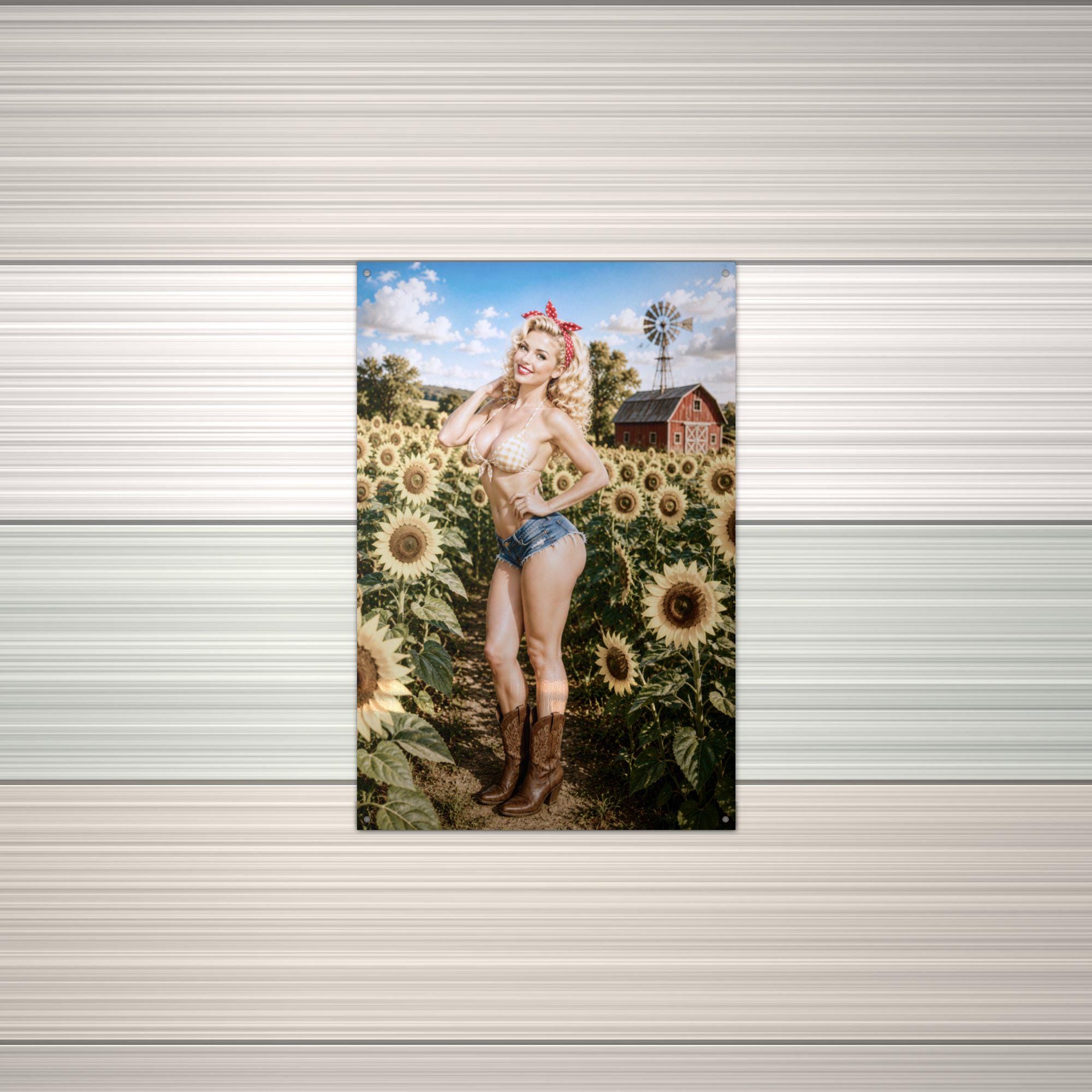 Sunflower Farm Girl Aluminum Sign — alternate angle