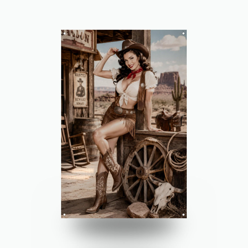 Saloon Cowgirl Aluminum Sign — front view on white background