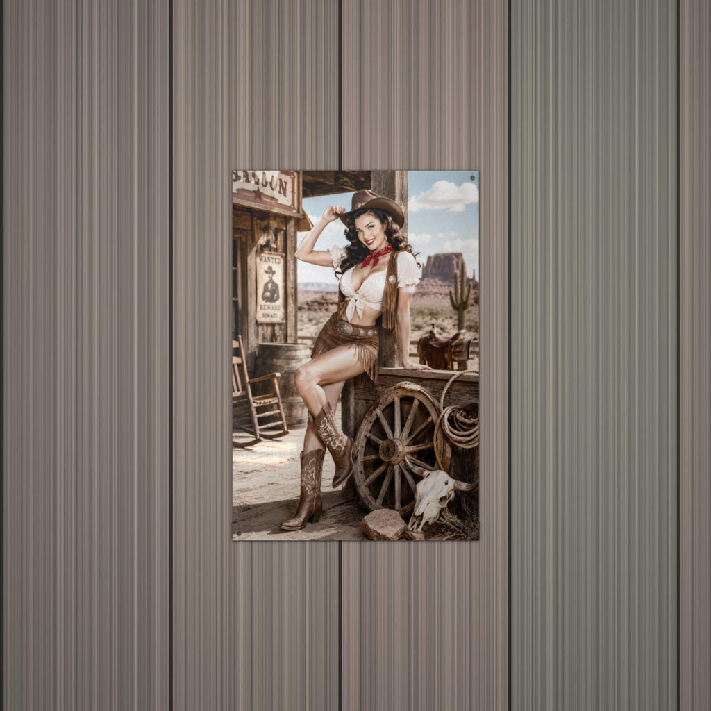 Saloon Cowgirl Aluminum Sign — alternate angle