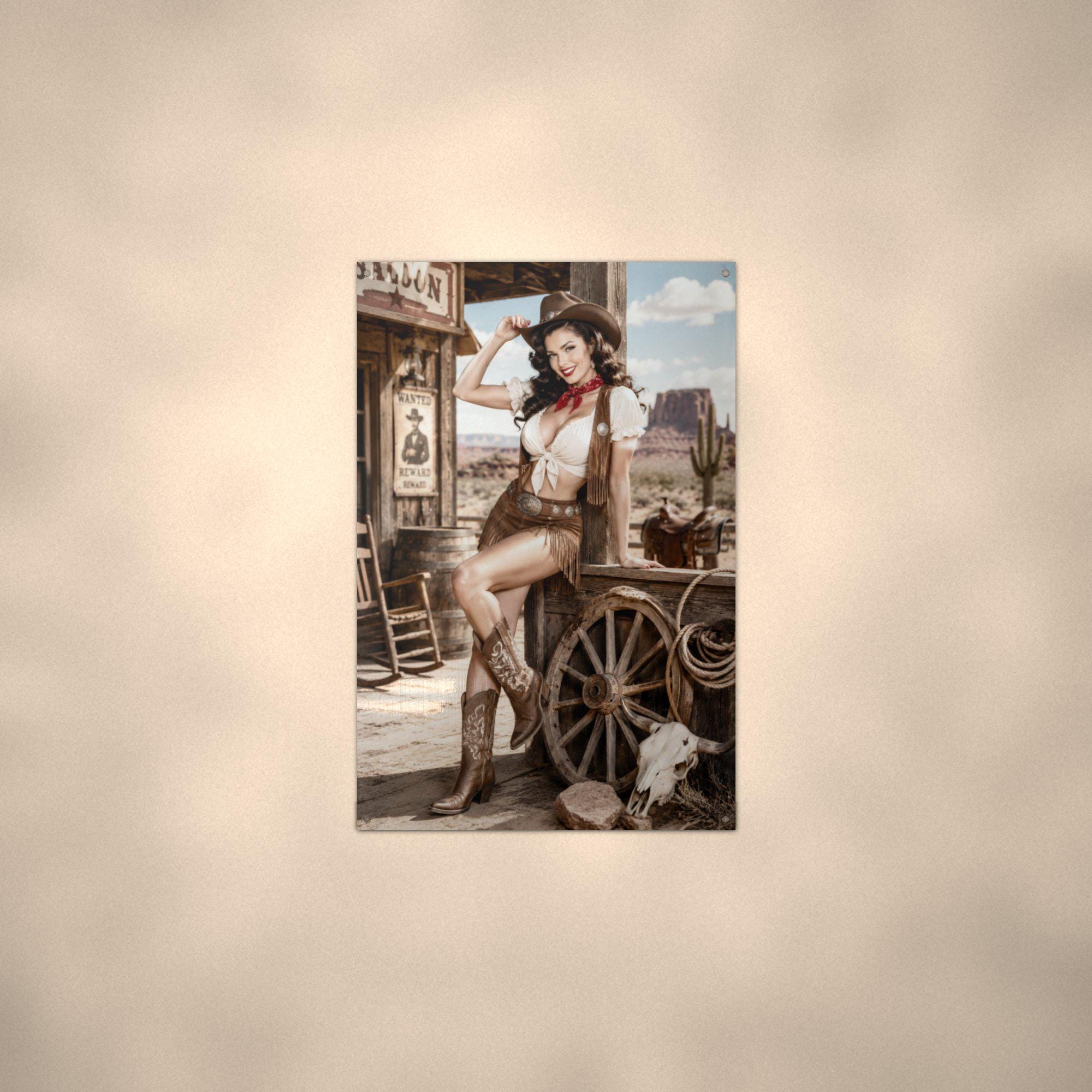 Saloon Cowgirl Aluminum Sign — alternate angle