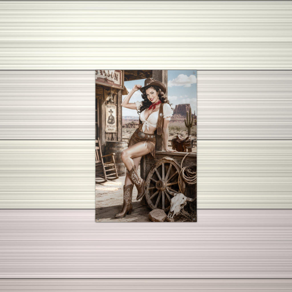 Saloon Cowgirl Aluminum Sign — alternate angle