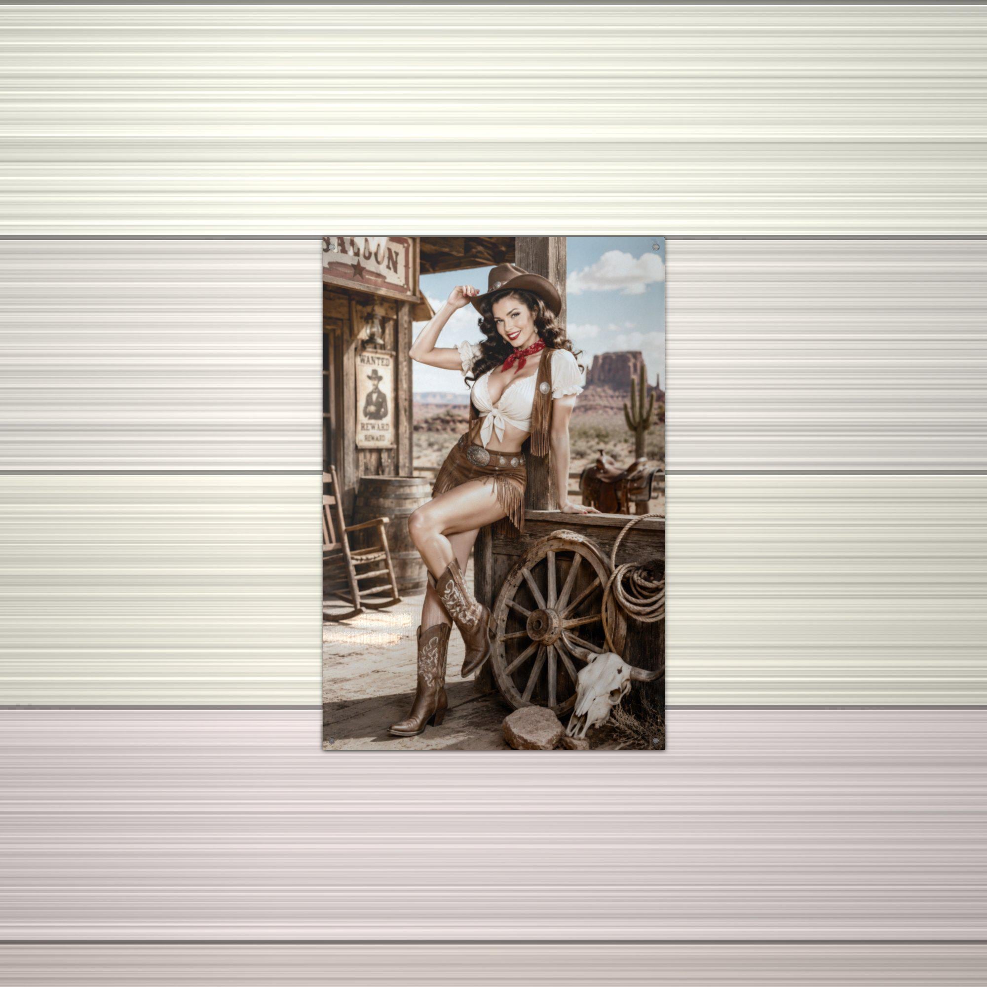 Saloon Cowgirl Aluminum Sign — alternate angle