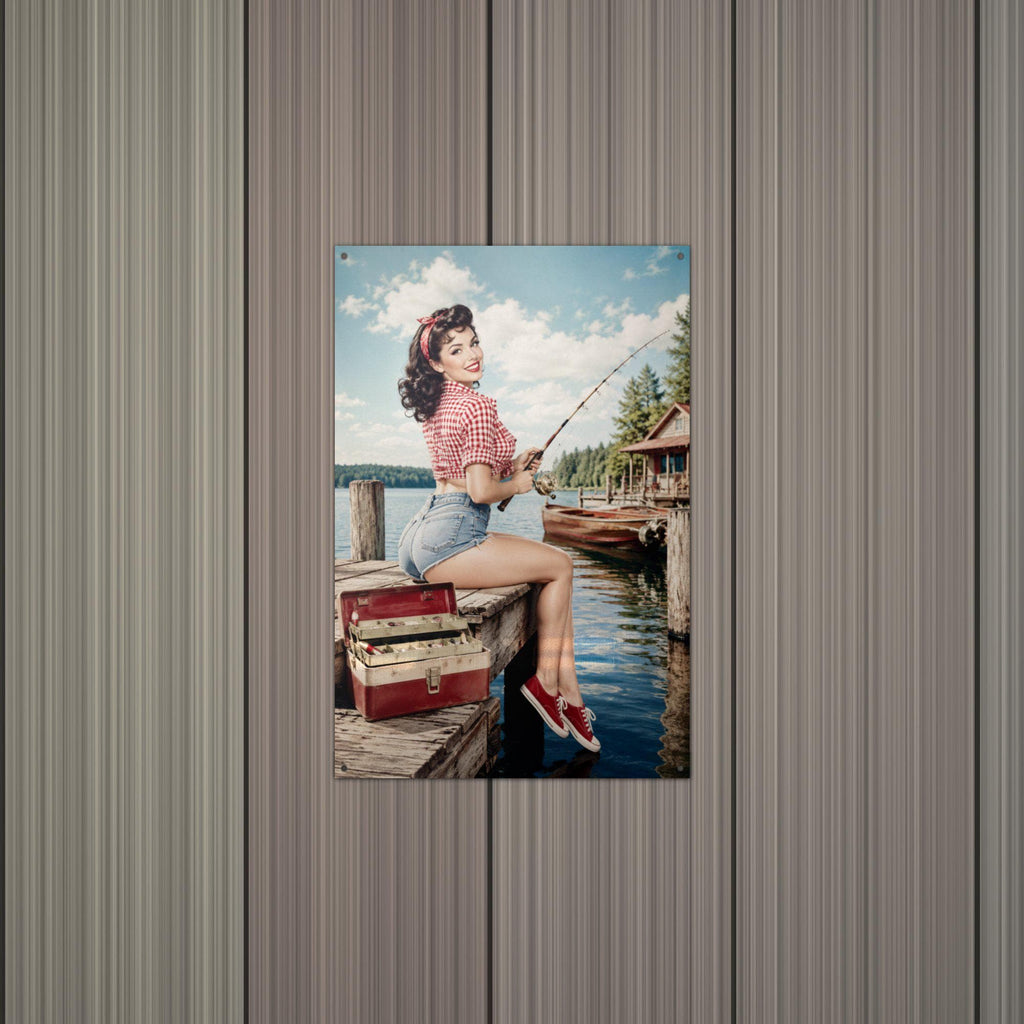 Fishing Dock Girl Aluminum Sign — alternate angle