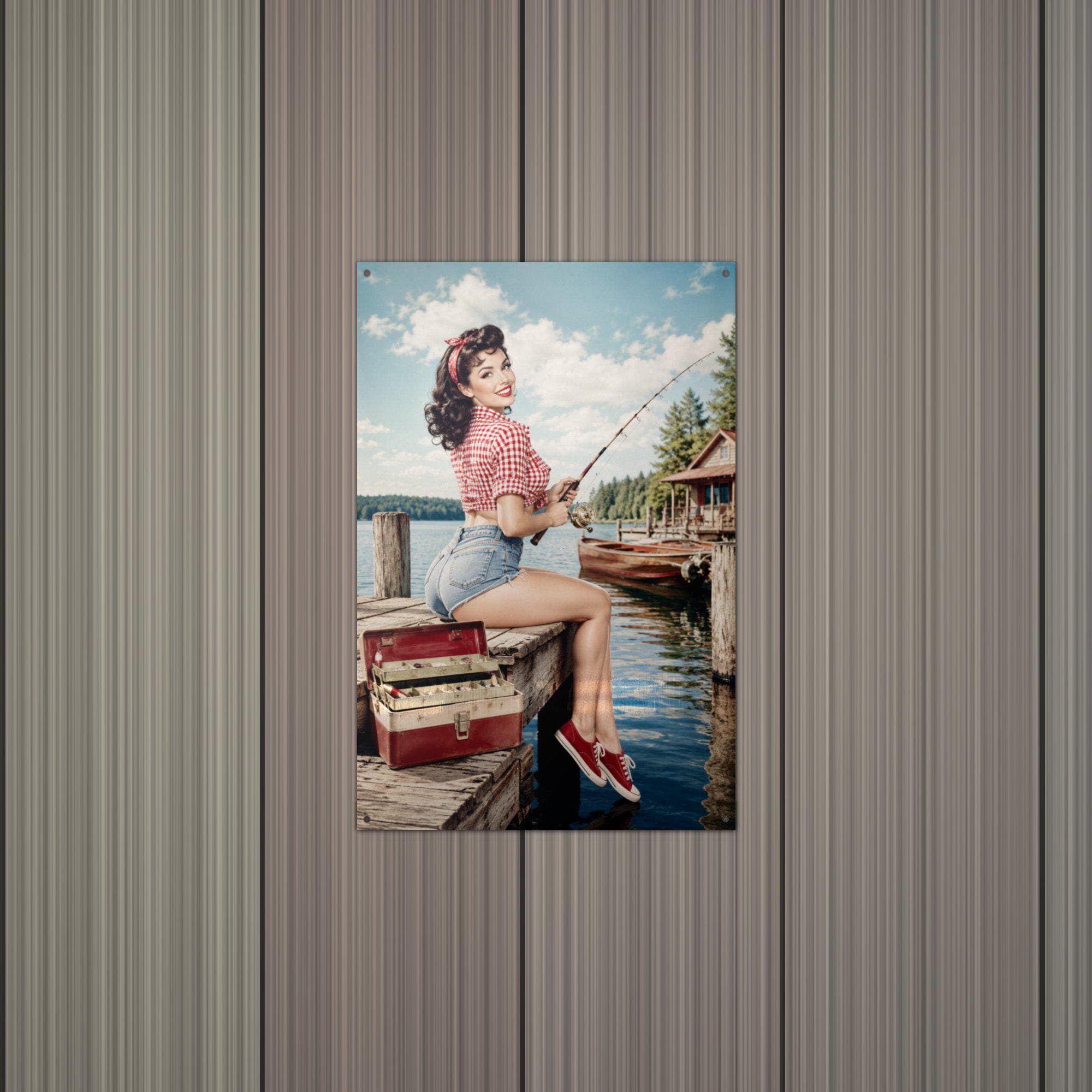 Fishing Dock Girl Aluminum Sign — alternate angle