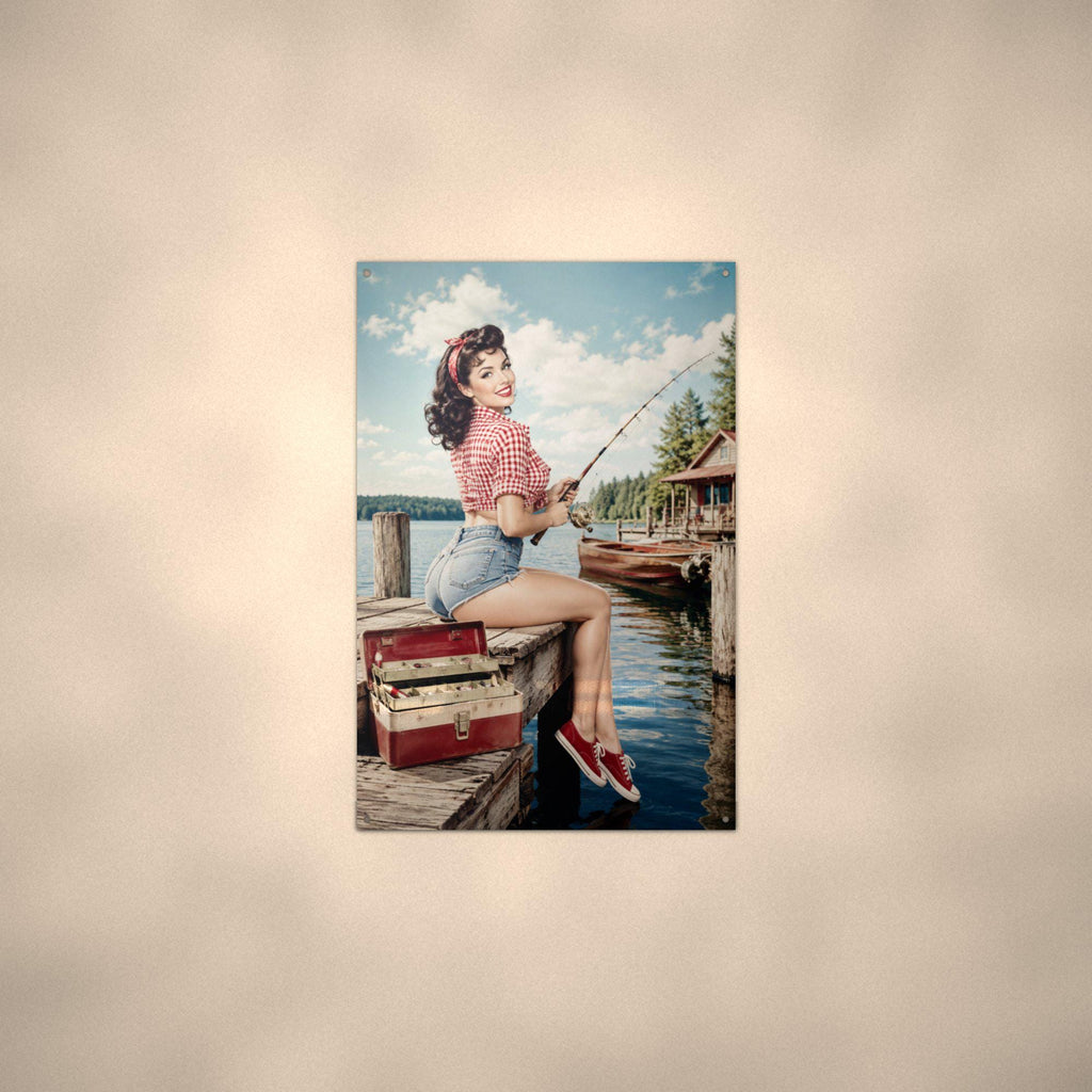 Fishing Dock Girl Aluminum Sign — alternate angle