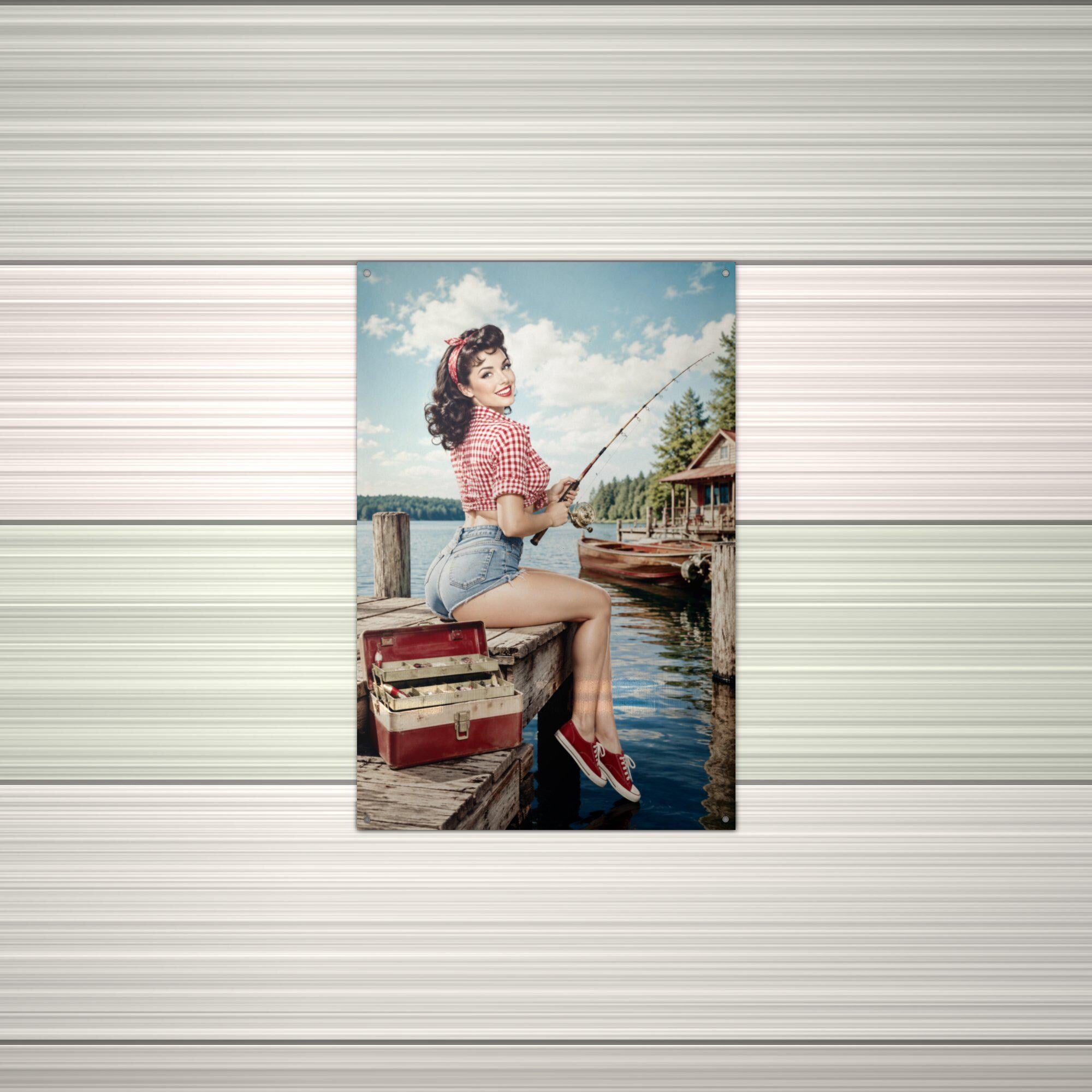 Fishing Dock Girl Aluminum Sign — alternate angle
